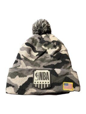 Authentic NBA brand Gray & Green Camouflage Print Winter Knit Caps with US Flag
